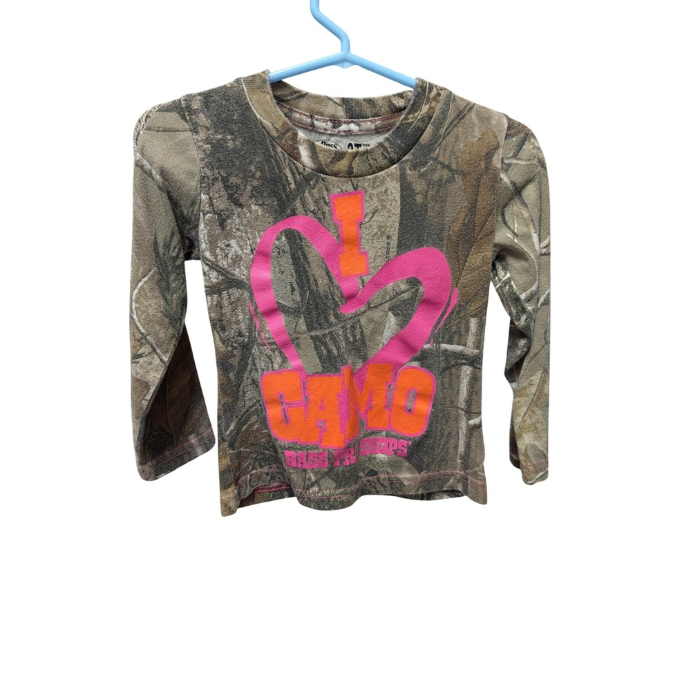 Bass Pro Shops Long Sleeve Tee Kids 3T Green Camo Good I Heart Camo Graphic